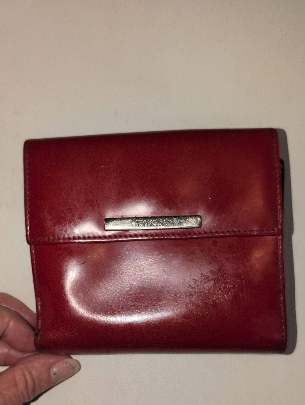 Vintage Furla Red Leather Compact Flap Wallet